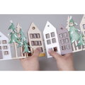 Dřevěná dekorace DIY - paravan 14x19,5cm - vesnička