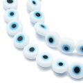 Skleněné lampwork korálky Evil Eye ploché 8mm 10ks - bílé