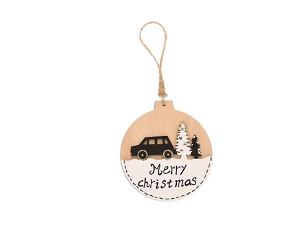 Dřevěná vánoční ozdoba koule Merry christmas 11cm