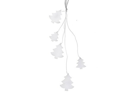 Dřevěná závěsná girlanda s 5 ozdobami 50cm - bílé stromky