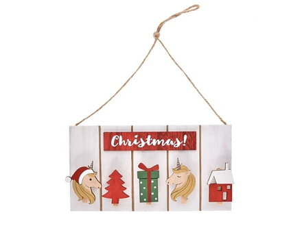 Dřevěná závěsná tabulka 22cm Christmas s ozdobnými kolíčky - bílá