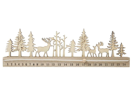 Dřevěné adventní počítadlo 40cm - časová osa se stromky a jeleny
