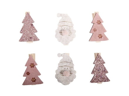 Dřevěné kolíčky vánoční 6ks - stromky, Santa