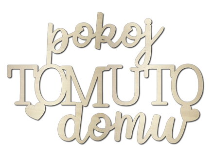 Dýhový dřevěný výřez, nápis 15cm - klid TOMUTO domu - se srdíčky