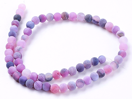 Minerální korálky 6mm - zvětralý achát - chalcedon 20ks - fialové