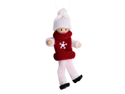 Pletený vánoční chlapeček závěsný 13cm - bílo bordó