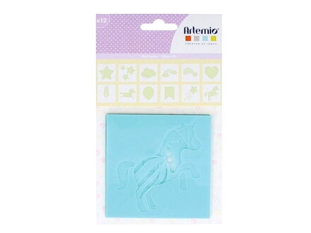 Sada 12ks plastových šablon 9x9cm - Magic - jednorožci