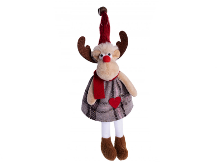 Textilní vánoční sobík 25cm - károvaný šedý