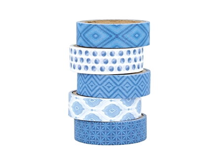 Vzorované lepící WASHI pásky (masking tape) 15mm 5x5m - Blue Ethnic