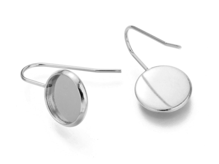 Závěsné náušnice s lůžkem 10mm 6ks - nerezavějící ocel - platina