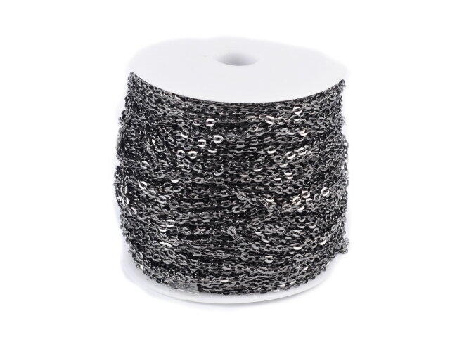 Bižuterní řetízek 4x2,7mm - gunmetal - rovná očka