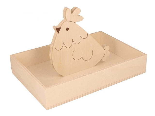 Dřevěná dekorace ARTEMIO 25cm podnos se slepicí