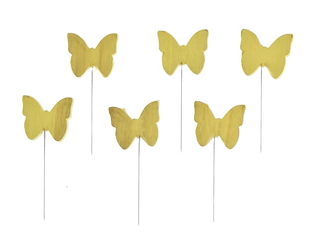 Dřevěná zapichovací dekorace - žlutý motýl