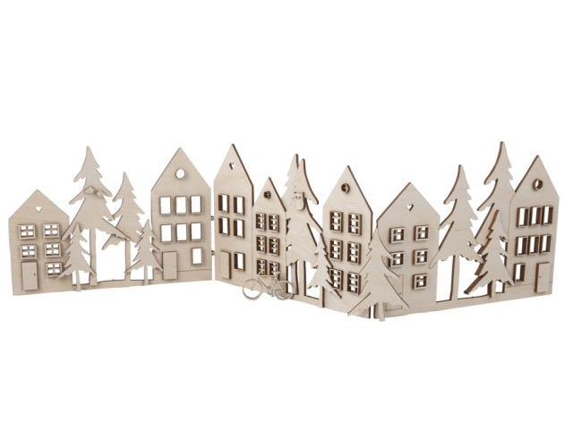 Dřevěná dekorace DIY - paravan 14x19,5cm - vesnička