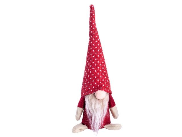 Filcově pletený vánoční skřítek Gnom 28cm - červený s tečkami
