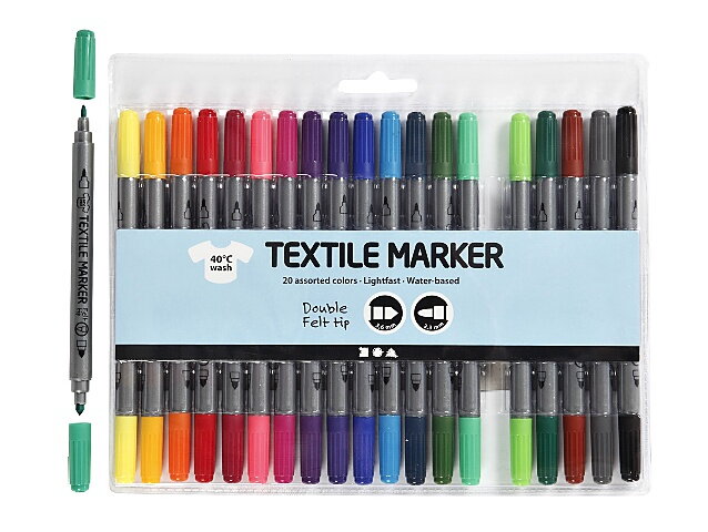 Fixy na textil se 2 hroty - sada 20ks - syté barvy