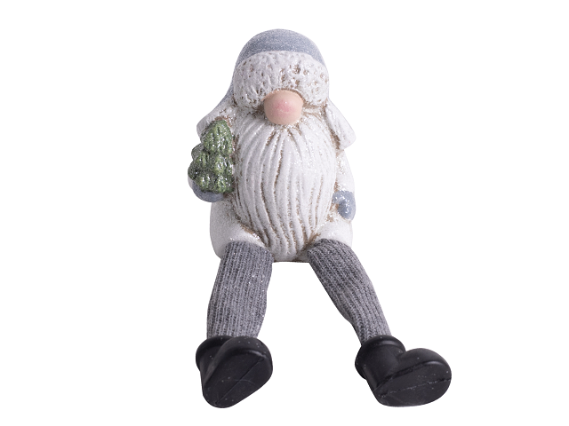 Keramický skřítek sedící šedý 18cm - s beranicí