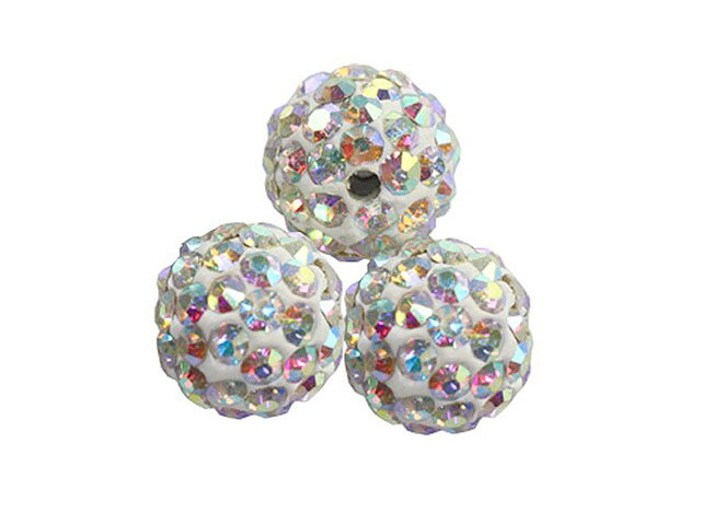 Korálky shamballa 10mm - bílé AB efekt 4ks