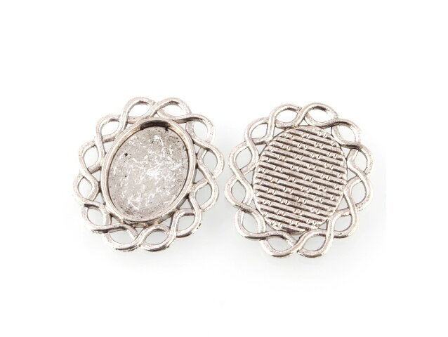 Kovové lůžko na pryskyřici a cabochon 18x8mm ovál - zaplétaný okraj