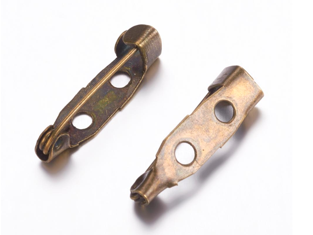 Kovový základ na brož, svatební pírko 20mm 5ks s háčkem - antické bronzové