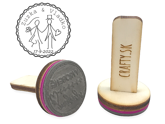 Personalizované svatební razítko s dřevěnou rukojetí 40mm - motiv 2