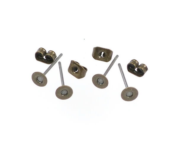 Puzety s plochou 4mm a kovovými pojistkami - 2 páry - antické bronzové