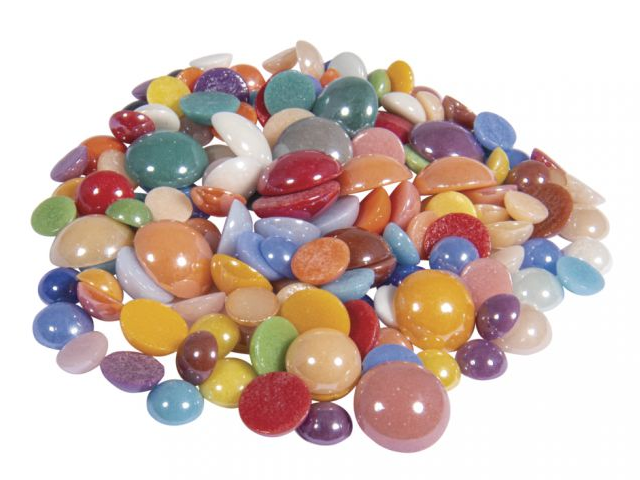 Skleněné mozaikové kamínky kulaté 180g - mix velikostí