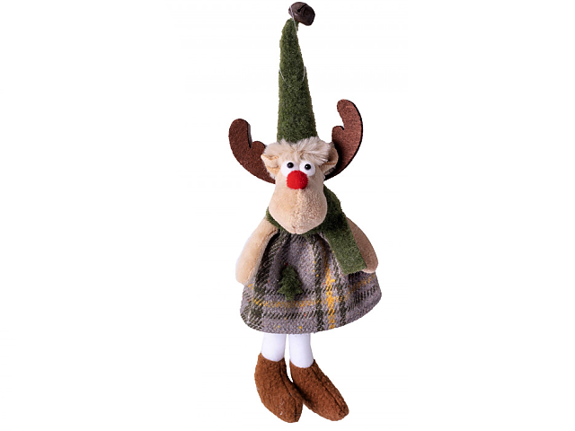 Textilní vánoční sobík 25cm - károvaný zelený