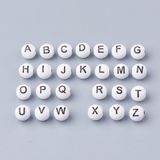Plastové korálky abeceda bílé kuličky 8mm - 20g