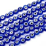 Skleněné lampwork korálky Evil Eye ploché 8mm 10ks - tmavě modré