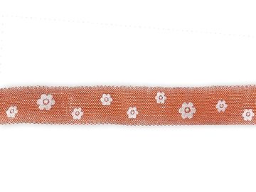 Bavlněná stuha 25mm s plastickými květy - oranžová