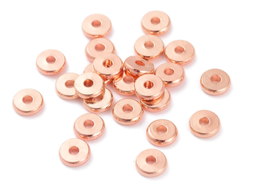 Bižuterní korálky mezikusy - plochý disk 6mm - 10ks - růžově zlaté