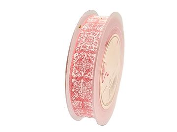 Dekorační bavlněná stuha 25mm s plastickými ornamenty - růžová