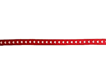 Dekorační saténová stužka 10mm - červená se srdíčky