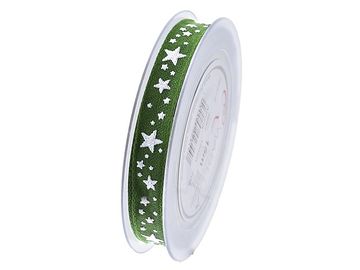 Dekorační vánoční stuha 15mm s hvězdičkami - zelená