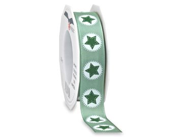 Dekorační vánoční stuha HAMPSTEAD 25mm - vintge zelená - hvězdy