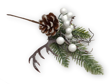 Dekorační vánoční větvička 30cm - bílá kombinace - šiška, bobule