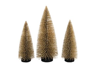 Dekorační třpytivé vánoční stromky 3ks zlaté