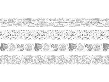 Dekorační WASHI lepící pásky 15mm 5m - stříbrné ornamenty