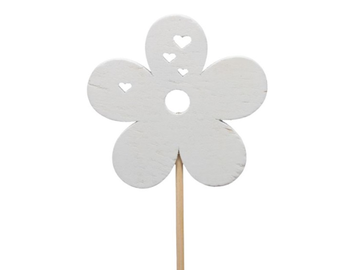 Dekorační zápich s dřevěnou ozdobou 7cm - bílý květ