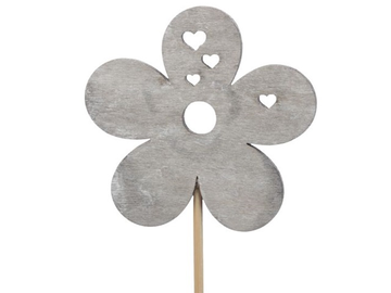 Dekorační zápich s dřevěnou ozdobou 7cm - šedý květ