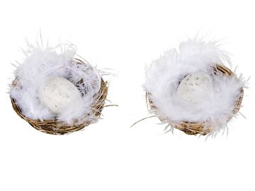 Dekorativní mini hnízda 2ks s vajíčkem a peříčky