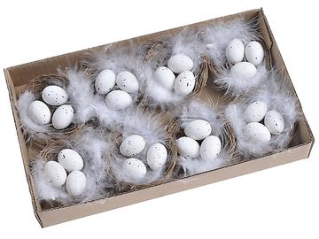Dekorativní mini hnízdo s peříčky a vajíčky 5cm