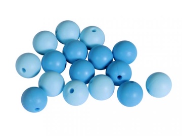 Dětské silikonové korálky 12mm 16ks - modré kuličky