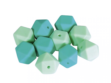 Dětské silikonové korálky 14mm 10ks - mentolové hexagony