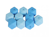 Dětské silikonové korálky 14mm 10ks - modré hexagony