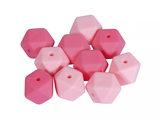 Dětské silikonové korálky 14mm 10ks - růžové hexagony