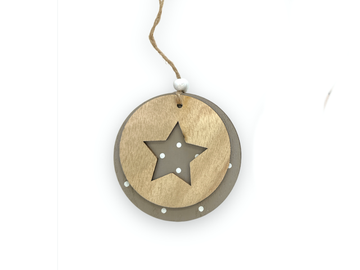 Dřevěná dekorace 2v1 kruh s tečkami a hvězdou - šedá