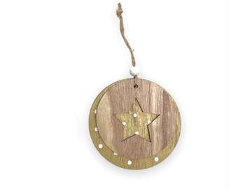 Dřevěná dekorace 2v1 kruh s tečkami a hvězdou - zlatá