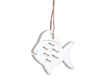 Dřevěná dekorace 8cm - bílá rybka